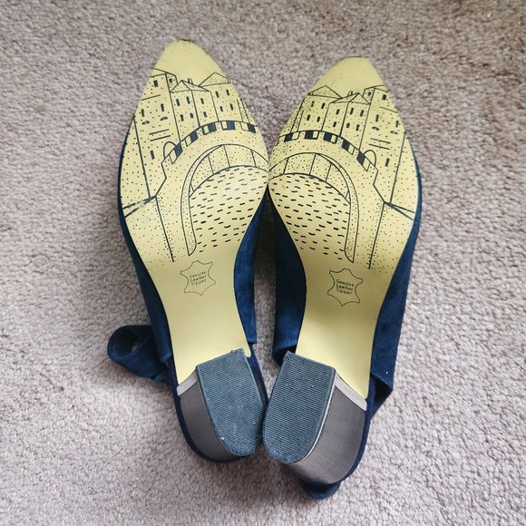 BELLA-VITA women's shoes Blue Leather/Suede Heels size 8W sling back. - Picture 8 of 11